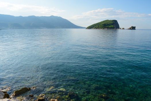 Famous Island of Sveti Nikola in Budva. Montenegro, Adriatic sea, Europe.