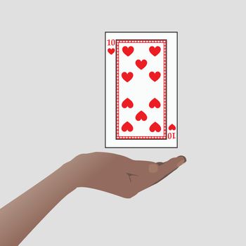 hand holding a white card ten heart. Illustrations