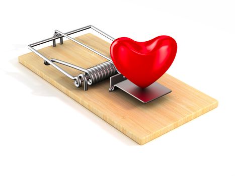 heart in mousetrap. Isolated 3D image