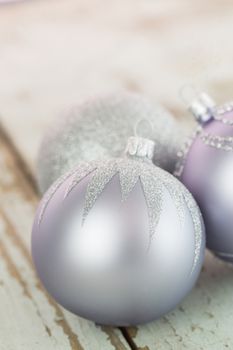 Decorated silver Christmas baubles