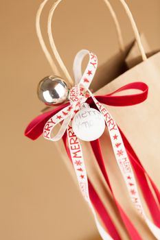 Gift bag with Merry Christmas ribbon