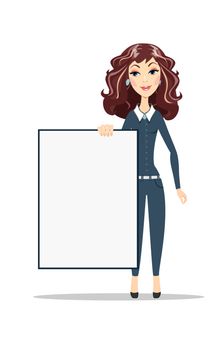 Woman holding a blank A1 poster