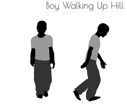 boy in Everyday Walking Up Hilll pose on white background