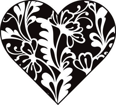 Heart shape with hand drawn floral ornament.