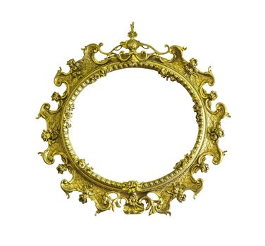 Antique golden ellipse frame isolated