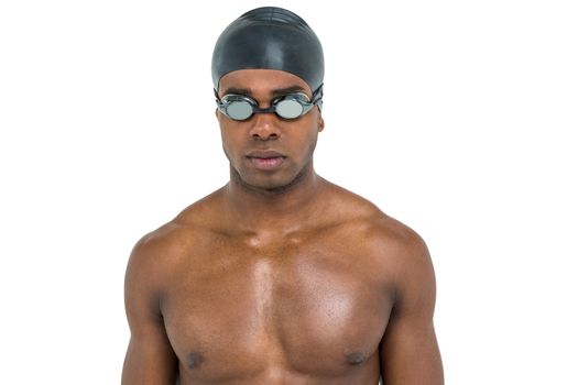 Swimmer in swimming goggles and swim cap