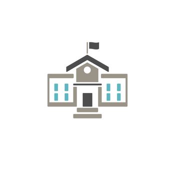 School building icon with color on white background