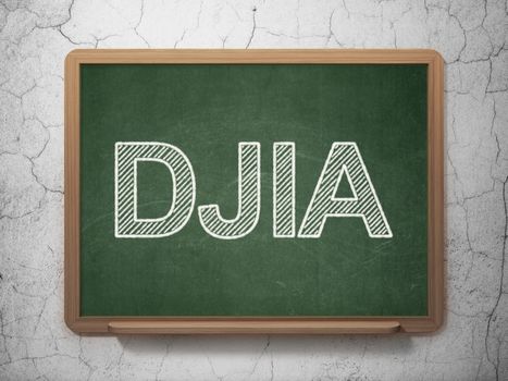 Stock market indexes concept: DJIA on chalkboard background