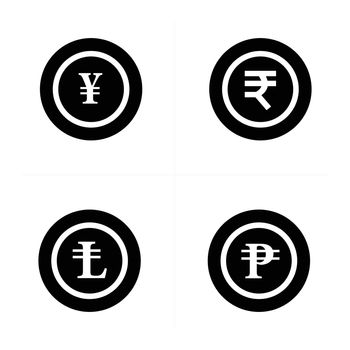 Coins Icons set, yens, Rupee, lira, ruble