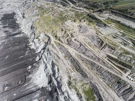 Surface coal mining in Poland. Destroyed land. View from above. 