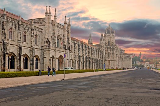 The Monastery of St. Jeronimos in Lisbon Portugal at sunset