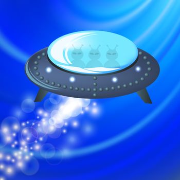 Spaceship  Isolated on Blue Background. 