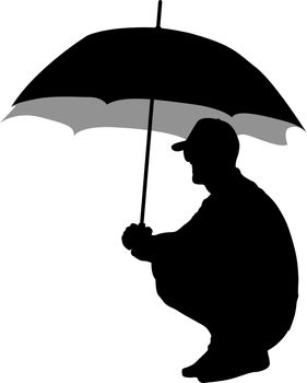 Black silhouettes of men under the umbrella.