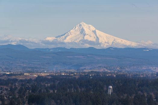 Snow Covered Mount Hood with Blue Sky