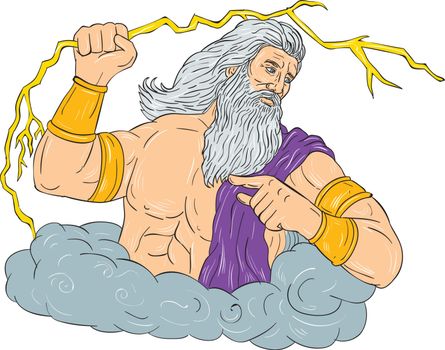 Zeus Wielding Thunderbolt Lightning Drawing