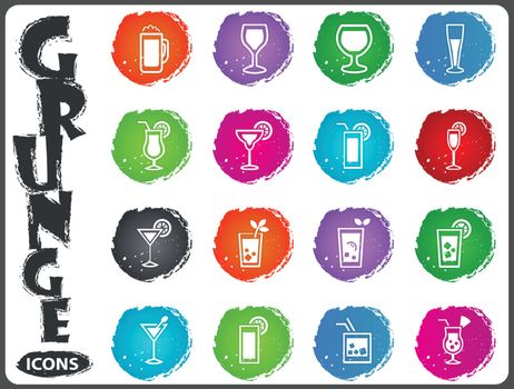 Glasses and cups icons set in grunge style