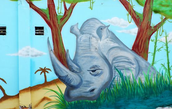 Rhino by graffiti art, Rhinoceros painting