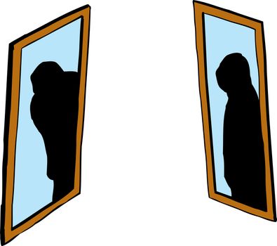 Shadowy figure in mirrors