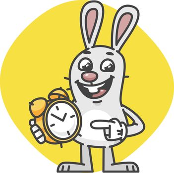 Rabbit Smiling Indicates on Alarm Clock