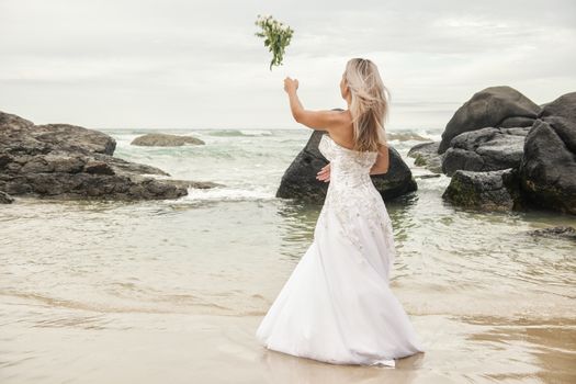 Bride at Snapper Rock beach in New South Wales.