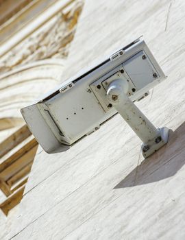 security CCTV camera or surveillance system fixed on old constru