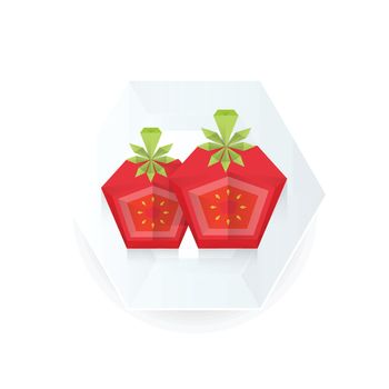 dissect Tomato 3D Origami Icon on dish paper