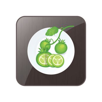 Set of Green Tomato 3D Icon and button