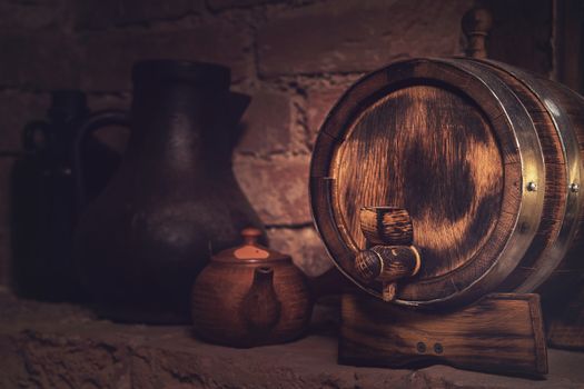 barrels in the wine cellar