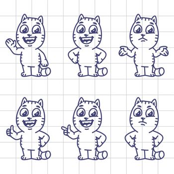 Sketch Set Cat Character Indicates and Shows