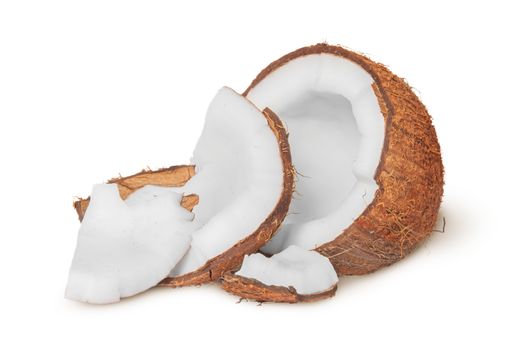 Half coconut with a few pieces of pulp