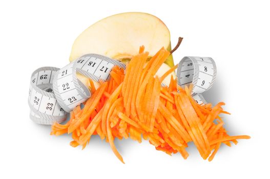 Half An Apple With Grated Carrots And Sewing Measuring