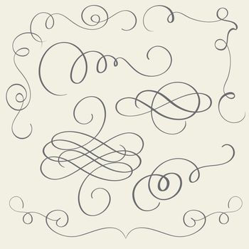 set of art calligraphy flourish vintage decorative whorls for design. Vector illustration EPS10