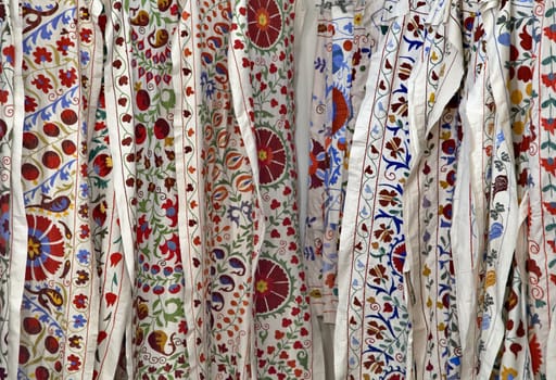 Traditional uzbek suzani embroidery fabrics at oriental bazaar