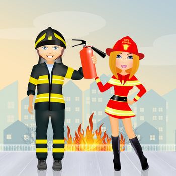 Man and woman firefighters