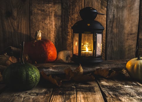 Halloween pumpkin moody picture with lantern