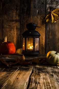 Halloween pumpkin moody picture with lantern