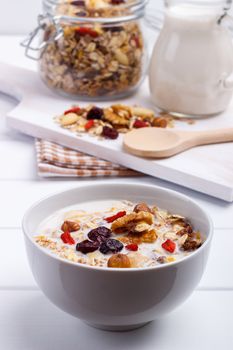 Bowl of homemade muesli with nuts