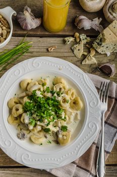 Tortellini with blue cheese sauce