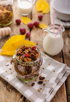 Home-baked granola with nuts, honey and pieces of fruit