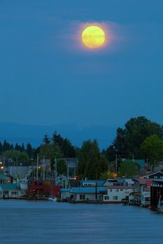 Full Moon Over Floating Homes on Columbia River