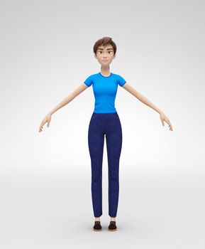 Static Jenny - 3D Cartoon Female Character Model - in Golden Ratio Pose