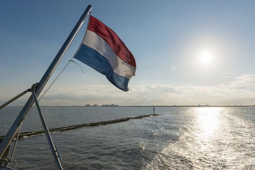 Wadden Sea with Dutch flag