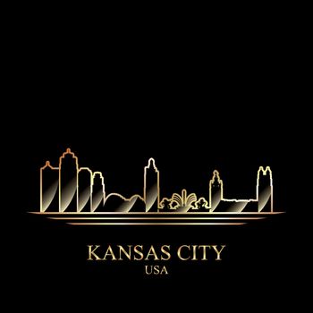 Gold silhouette of Kansas City on black background