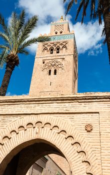 Koutoubia minaret made from golden bricks in centrum of media, M