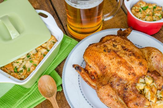 Grilled chicken stuffed with czech beer