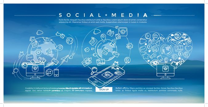 Social Media Blue Linear Illustration