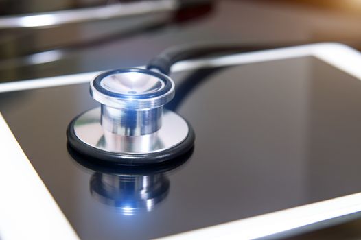 Stethoscope on smartphone, Checking security on smartphone concept.