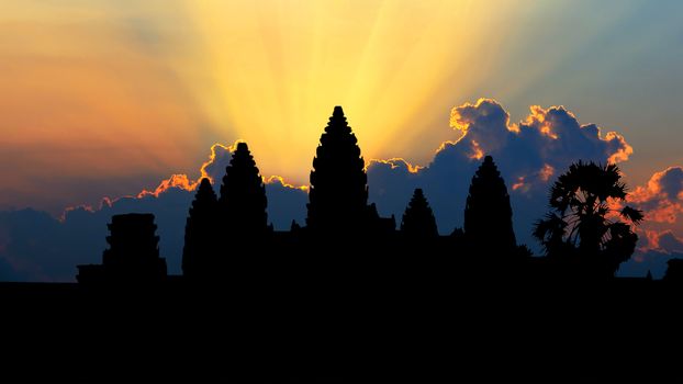 Sunrise at Angkor Wat Temple, Siem reap in Cambodia.