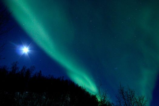 Northern Lights and the moon dancing