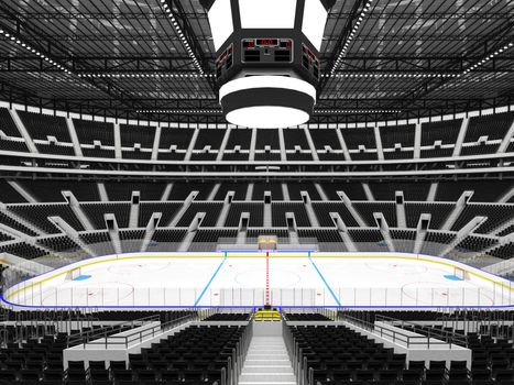 Beautiful sports arena for ice hockey with black  seats and VIP boxes fo fifty thousan fans